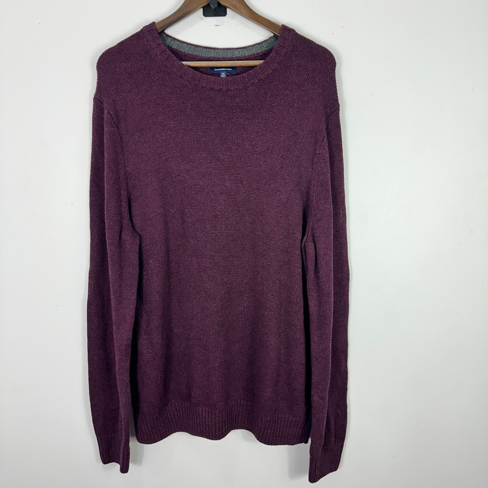 Croft & Barrow Mens XL Burgundy Knit Grandpa Sweater Minimalist Classic Pullover